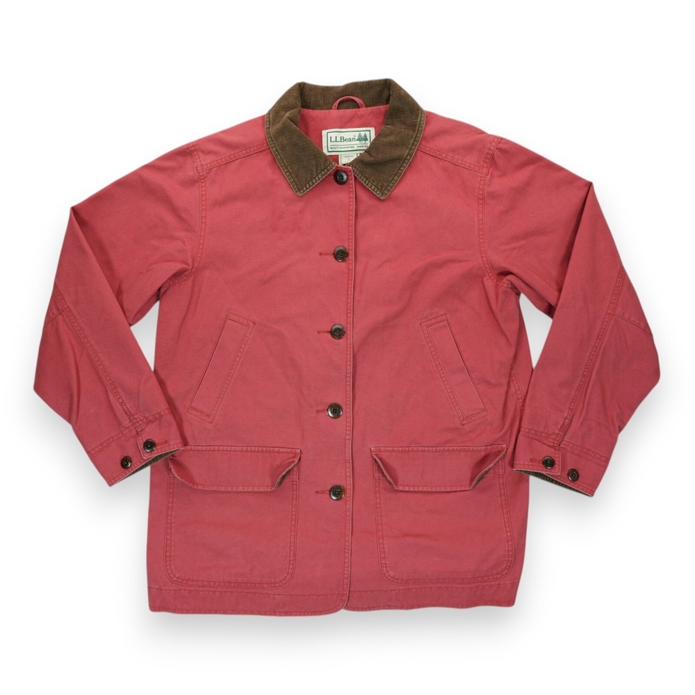 L.L.BEAN Pink Hunting Denim Jacket Women's Large Petites OBGX3 Collared Corduroy